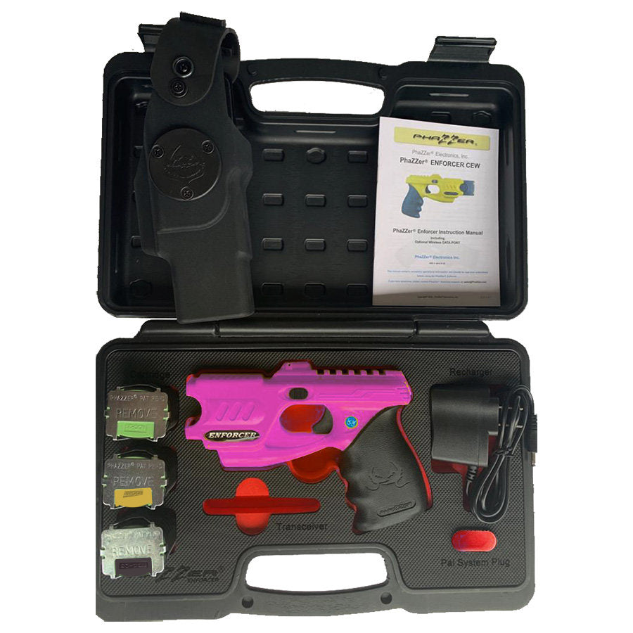 PhaZZer Enforcer CEW Complete Set: Law Enforcement Grade Self-Defense - Black, Yellow, Pink