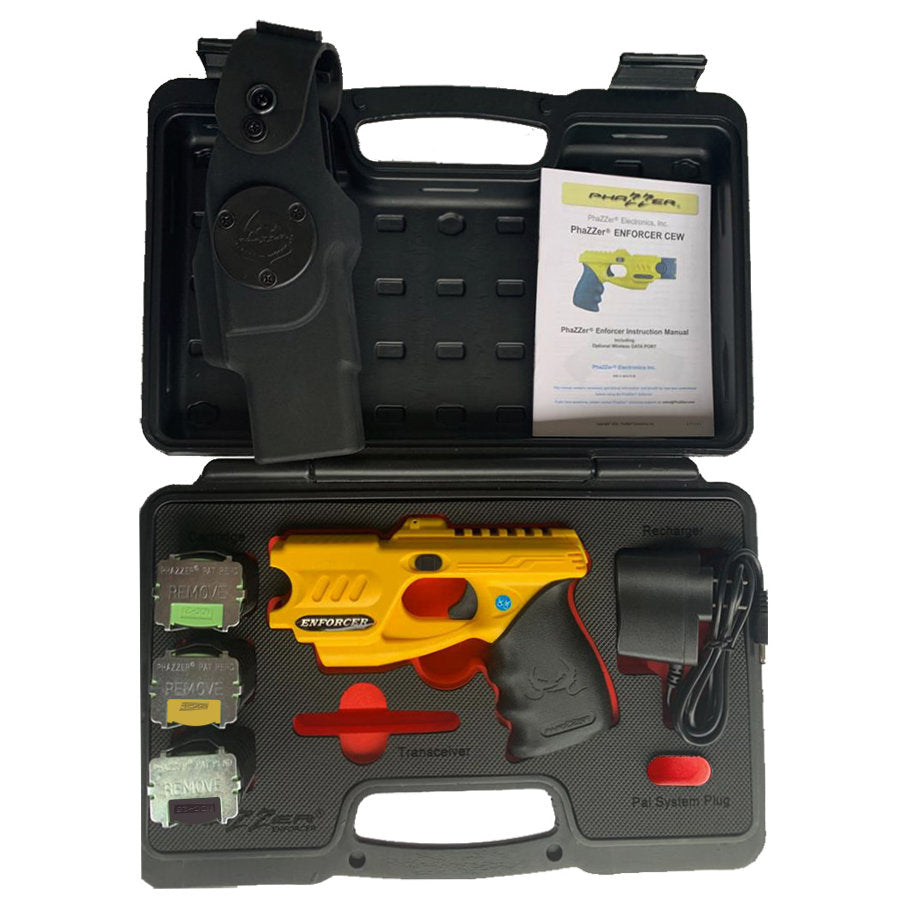 PhaZZer Enforcer CEW Complete Set: Law Enforcement Grade Self-Defense - Black, Yellow, Pink
